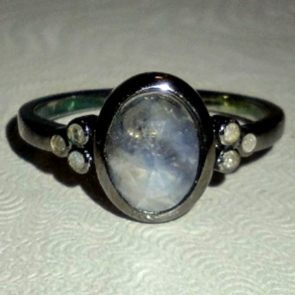 ADORNIA Fine jewelers sz 8 Moonstone diamond ring NWOT